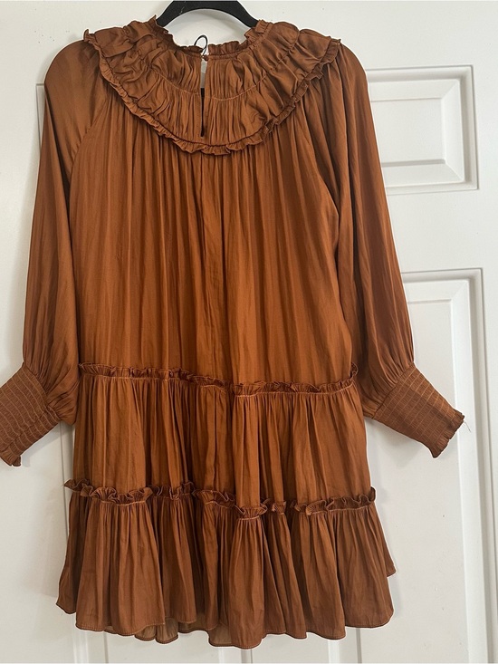 Mustard Seed Dresses & Skirts - Mustard Seed Rust Tiered Ruffle Smocked Cuff Dress